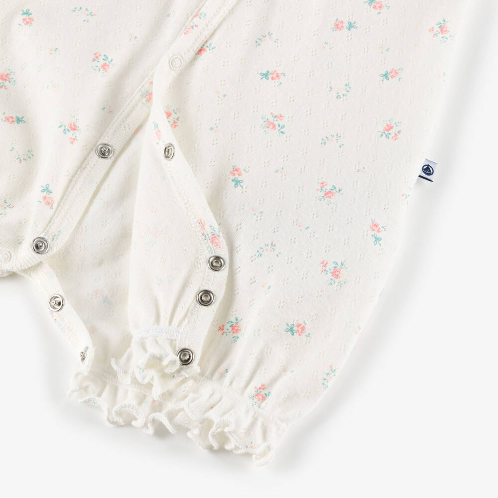 Petit Bateau-Girls Ivory Pointelle Cotton Jersey Shortie | Childrensalon Outlet