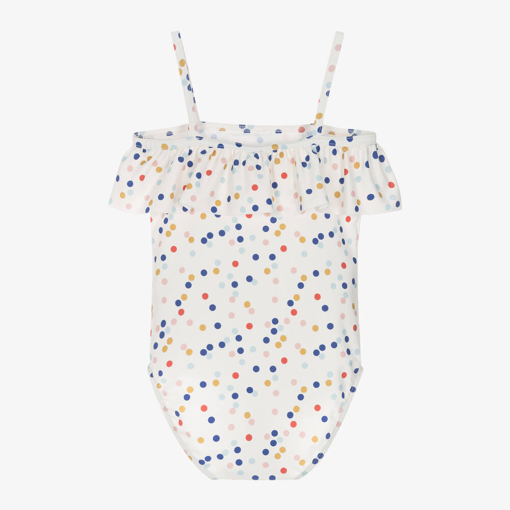 Petit Bateau-Girls Ivory Polka Dot Ruffle Swimsuit | Childrensalon Outlet
