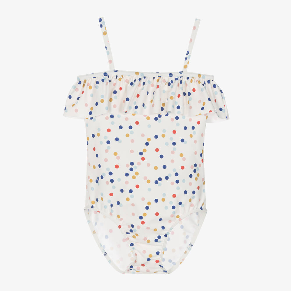 Petit Bateau-مايّو منقط لون عاجي مزين بكشكش للبنات | Childrensalon Outlet