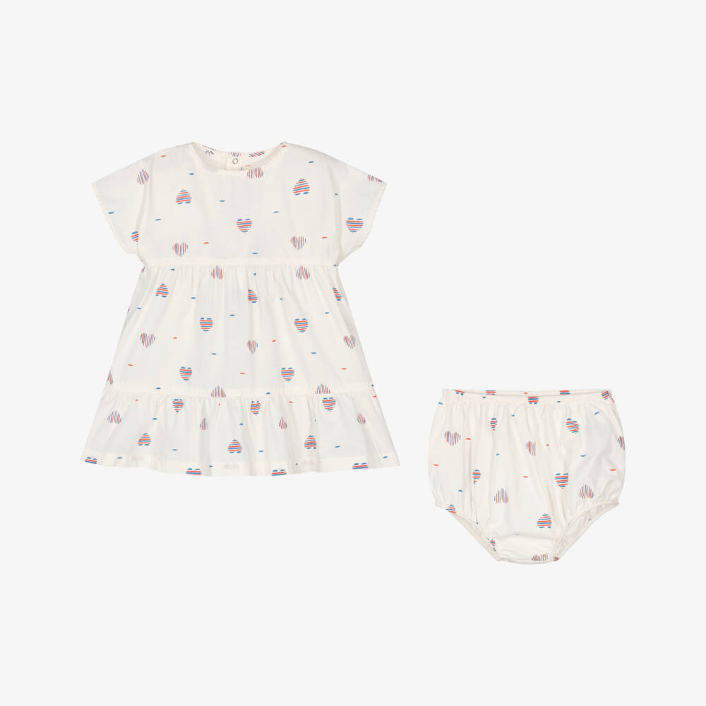 Petit Bateau-طقم قلوب بوبلين عاجي للبنات | Childrensalon Outlet