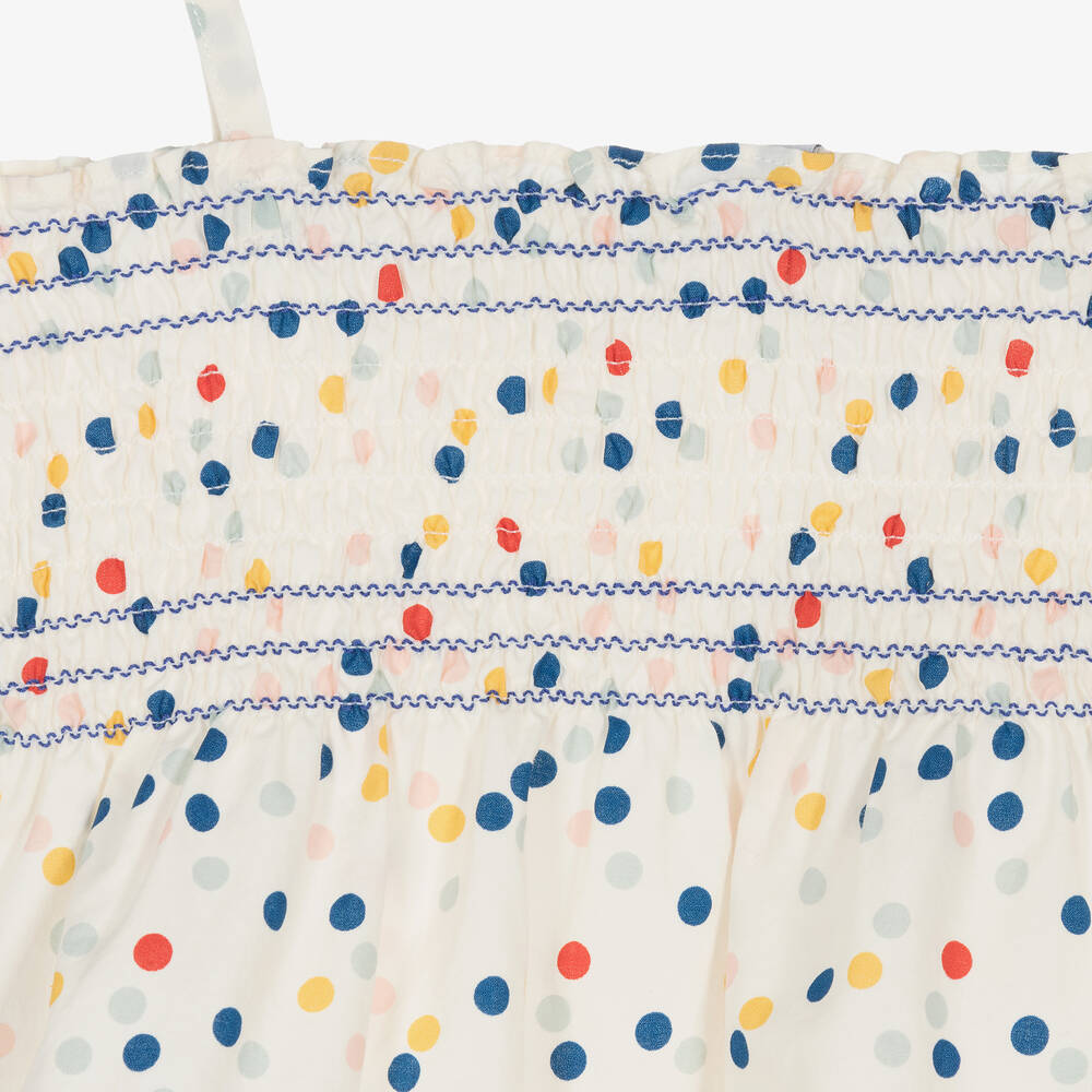 Petit Bateau-Girls Ivory Ruched Cotton Blouse | Childrensalon Outlet