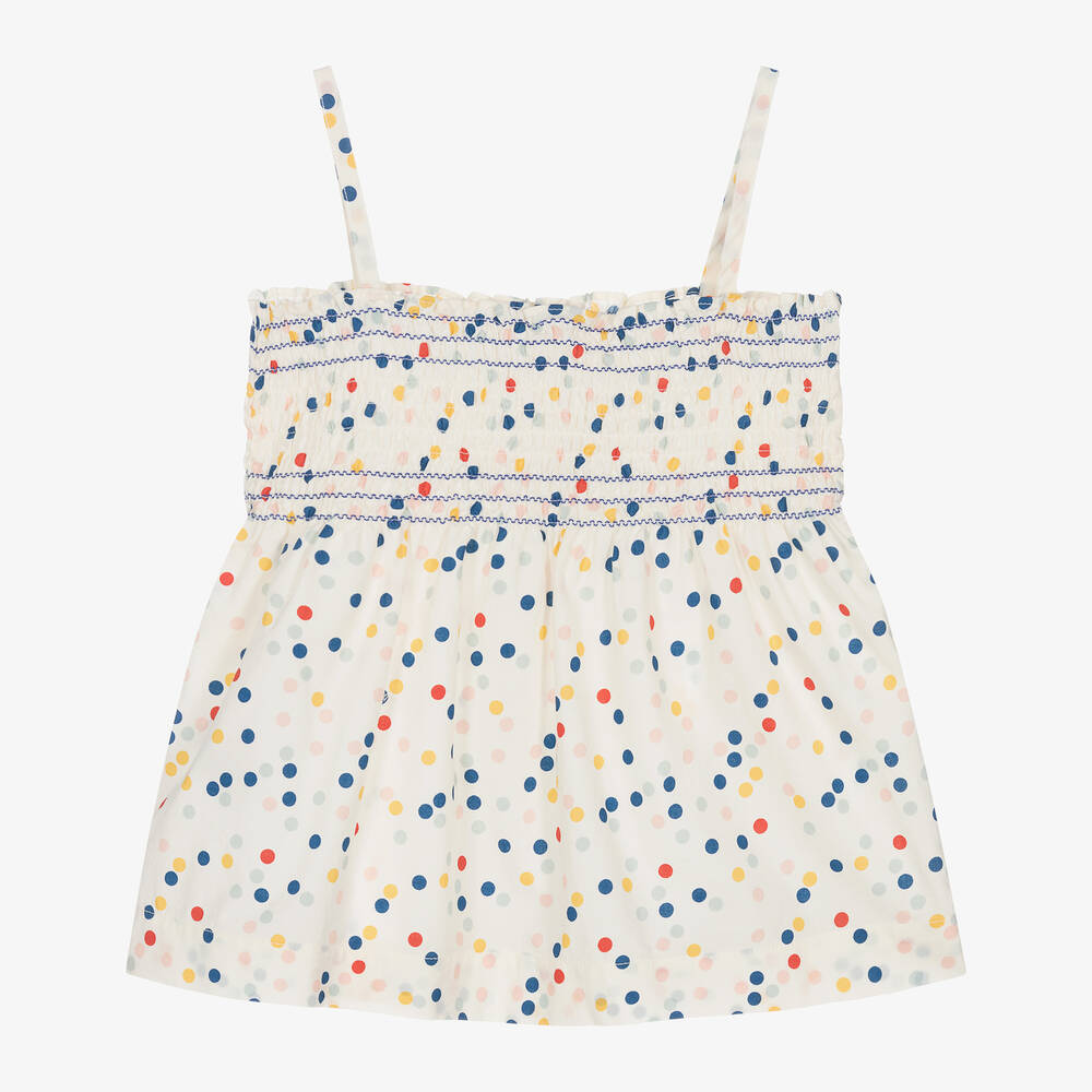 Petit Bateau-Girls Ivory Ruched Cotton Blouse | Childrensalon Outlet