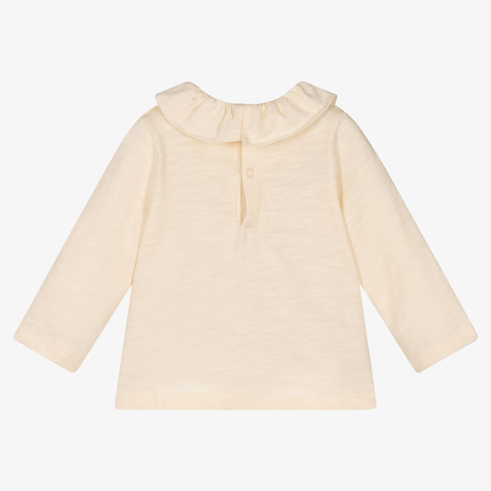 Petit Bateau-Girls Ivory Ruffle Collar Cotton Top | Childrensalon Outlet