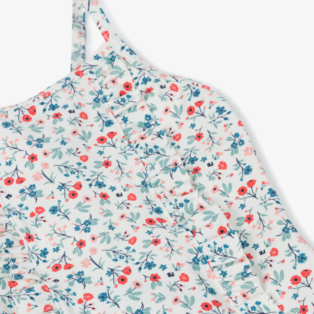 Petit Bateau-Girls Ivory Ruffled Floral Swimwear | Childrensalon Outlet
