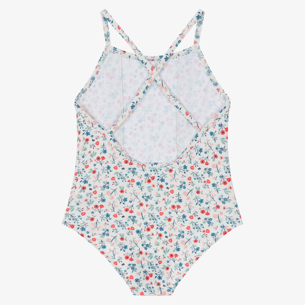 Petit Bateau-Girls Ivory Ruffled Floral Swimwear | Childrensalon Outlet