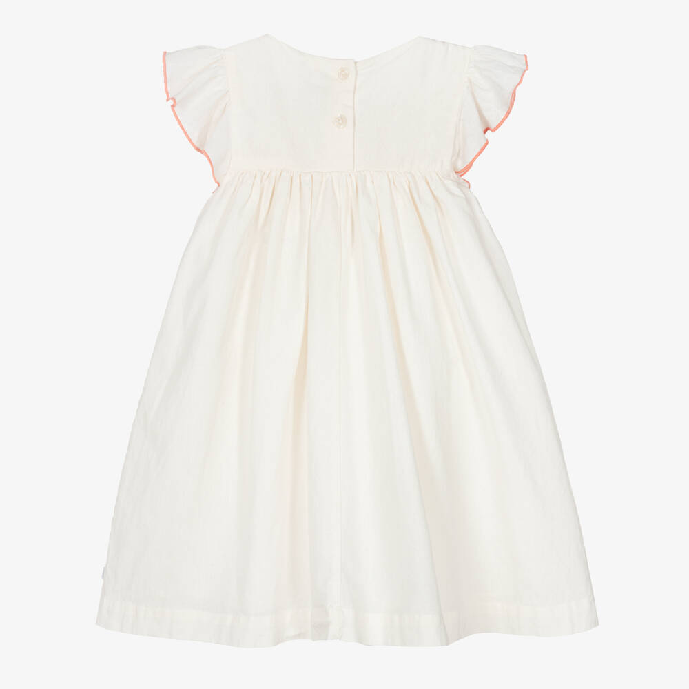Petit Bateau-Girls Ivory Smocked Cotton & Linen Dress | Childrensalon Outlet