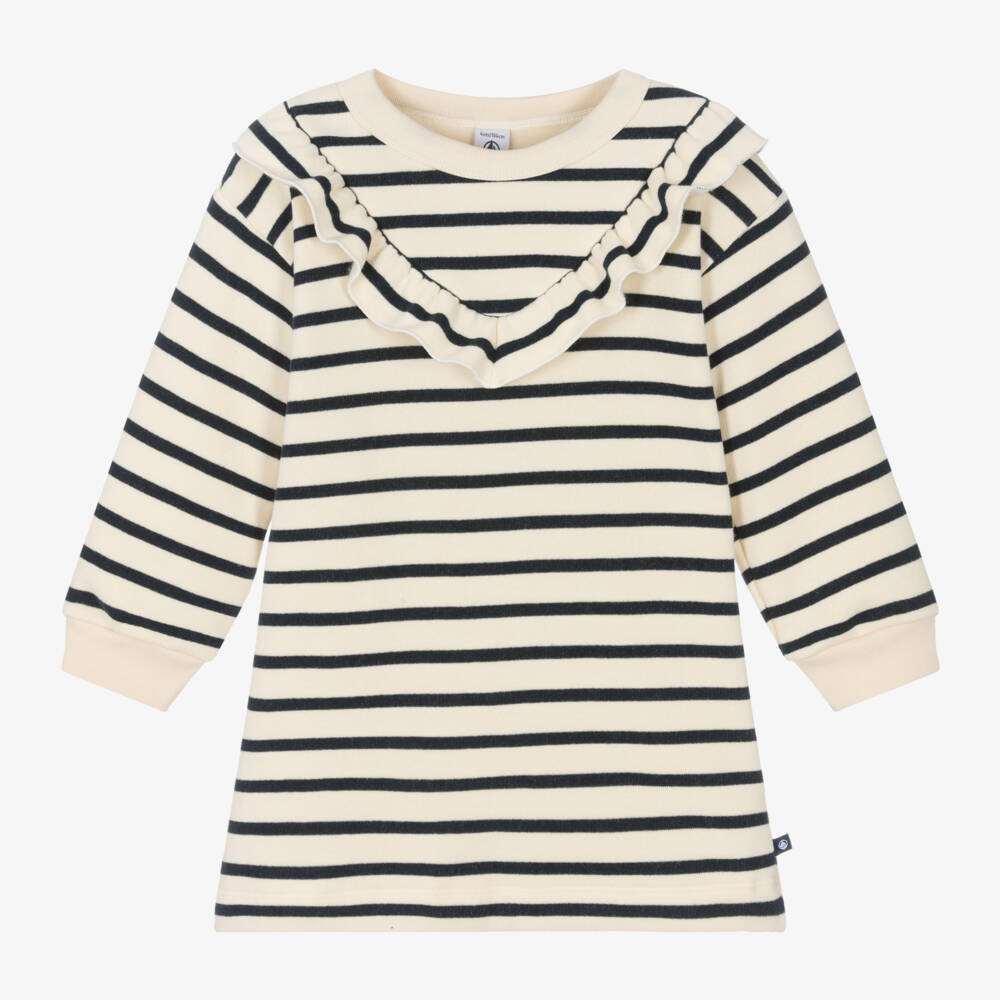 Petit Bateau-فستان بريتون مقلم لون عاجي | Childrensalon Outlet