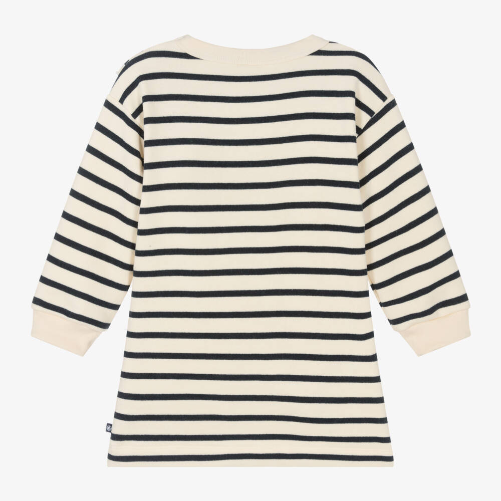 Petit Bateau-Girls Ivory Stripe Ruffle Dress | Childrensalon Outlet