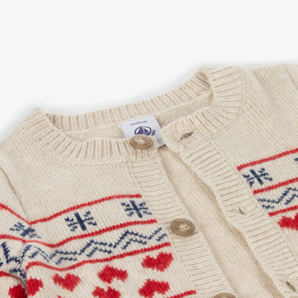 Petit Bateau-Girls Ivory Wool Blend Cardigan | Childrensalon Outlet