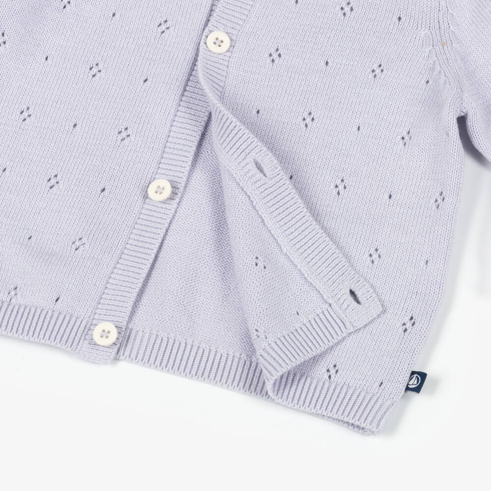 Petit Bateau-Girls Lavender Knit Cardigan | Childrensalon Outlet