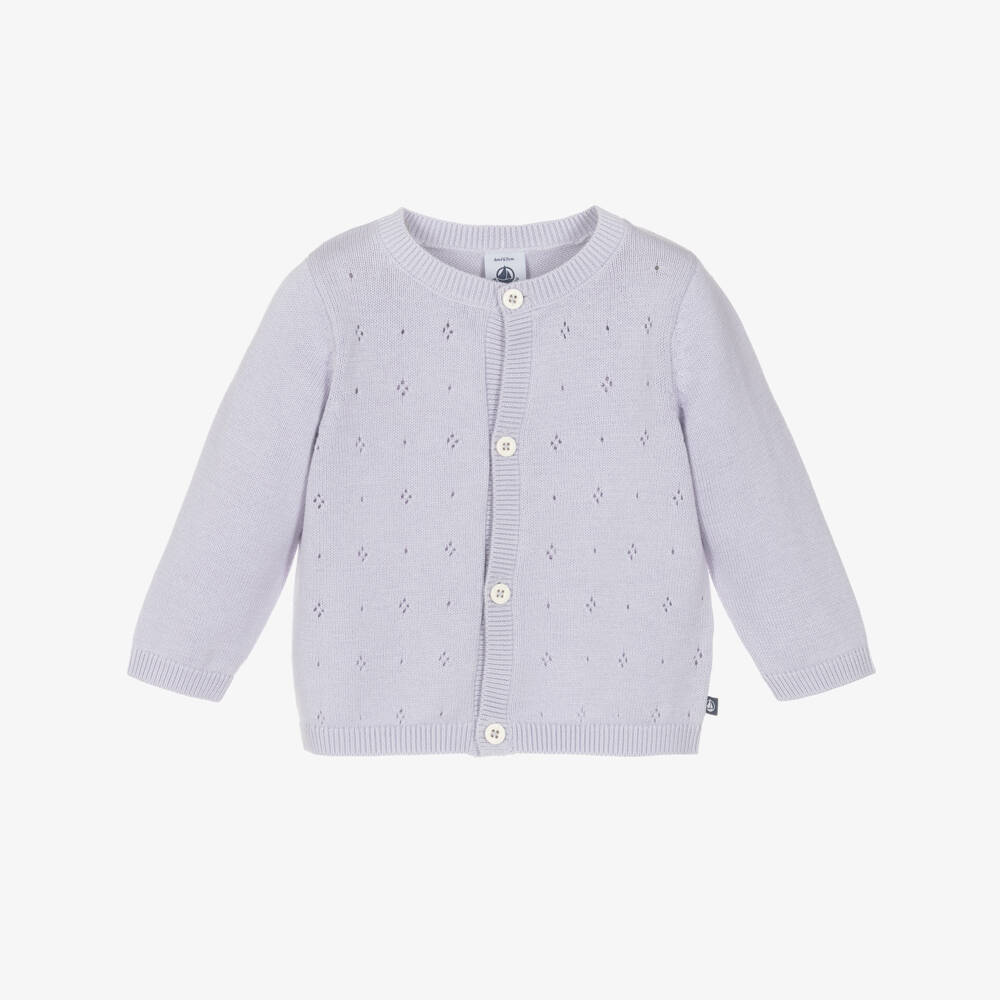 Petit Bateau-Girls Lavender Knit Cardigan | Childrensalon Outlet