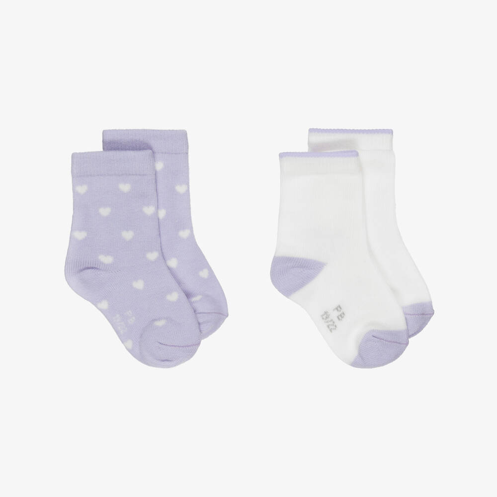 Petit Bateau-Girls Lilac Purple & White Cotton Socks (2 Pack) | Childrensalon Outlet
