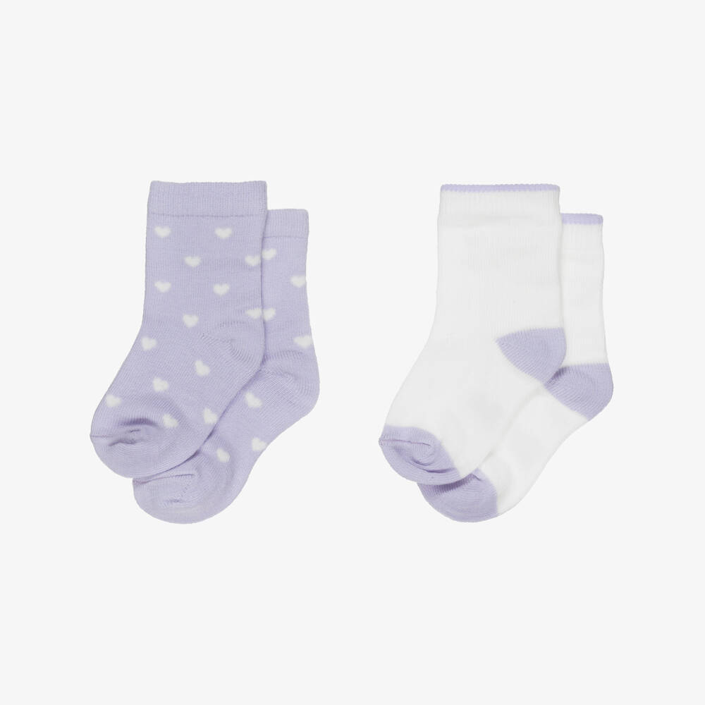 Petit Bateau-Girls Lilac Purple & White Cotton Socks (2 Pack) | Childrensalon Outlet