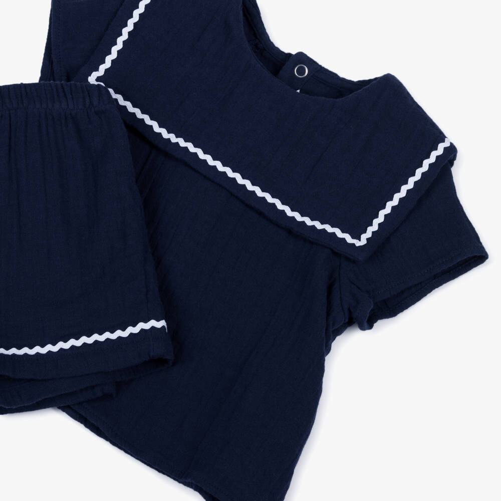 Petit Bateau-Girls Nautical Blue Cotton Ensemble | Childrensalon Outlet