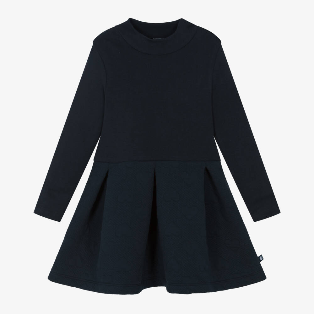 Petit Bateau-Girls Navy Blue Cotton Dress | Childrensalon Outlet