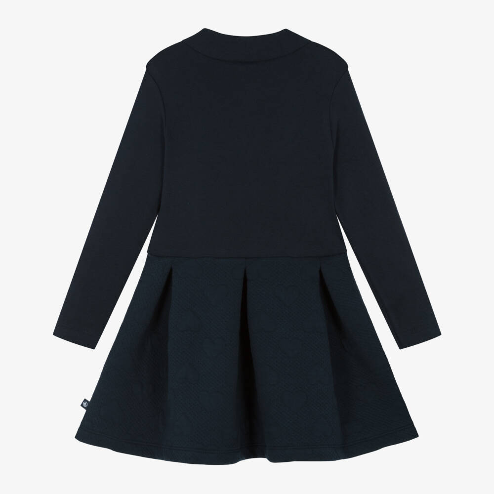Petit Bateau-Girls Navy Blue Cotton Dress | Childrensalon Outlet