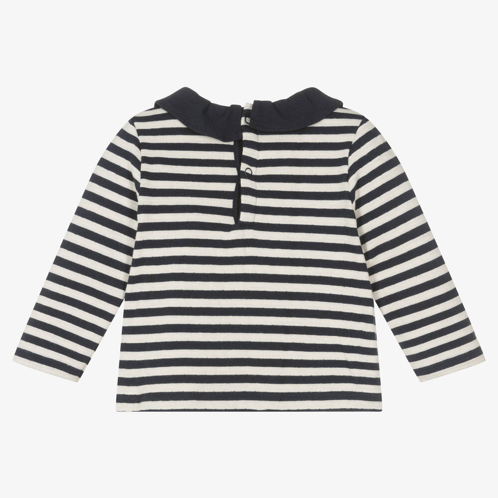 Petit Bateau-Girls Navy Blue Cotton Striped Top | Childrensalon Outlet