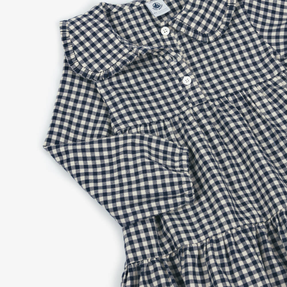 Petit Bateau-Girls Navy Blue & Ivory Gingham Dress | Childrensalon Outlet