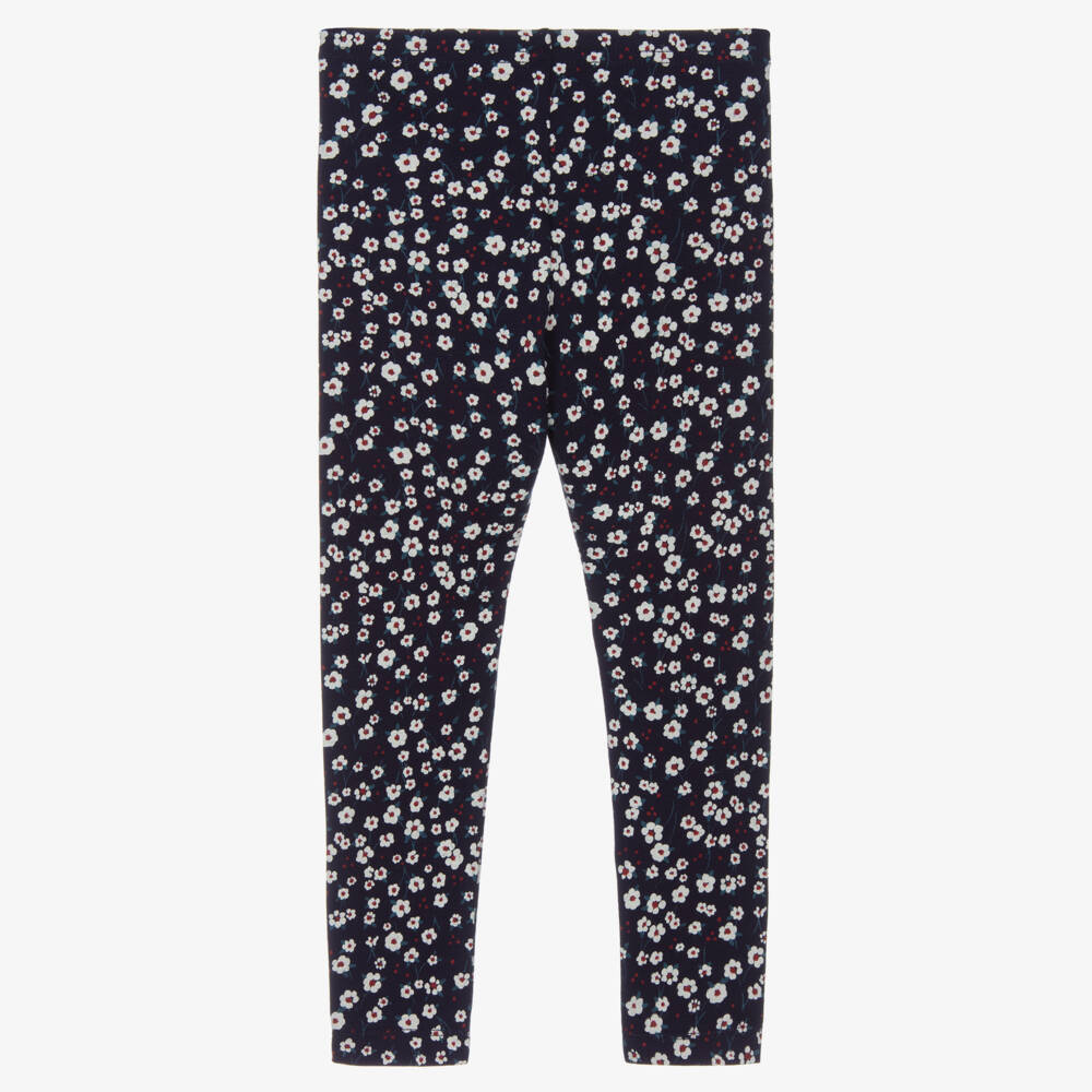 Petit Bateau-Girls Navy Blue Organic Cotton Floral Leggings | Childrensalon Outlet
