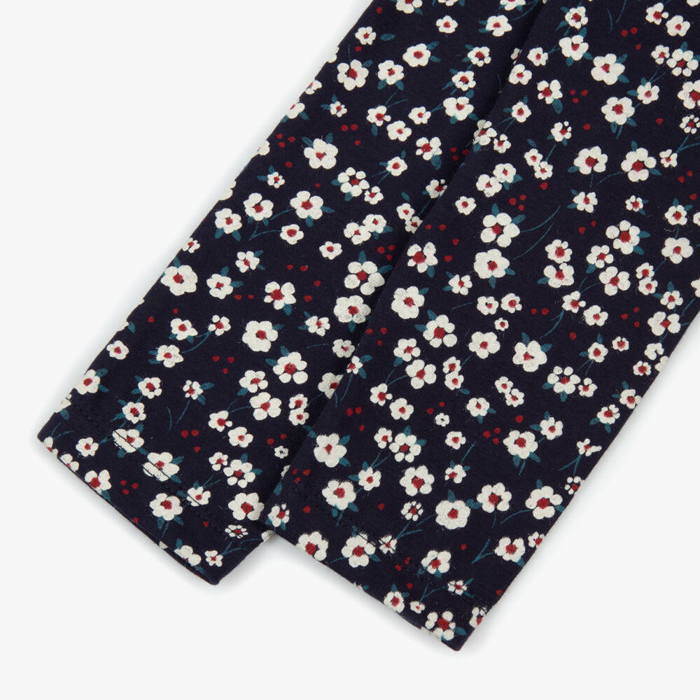 Petit Bateau-Girls Navy Blue Organic Cotton Floral Leggings | Childrensalon Outlet