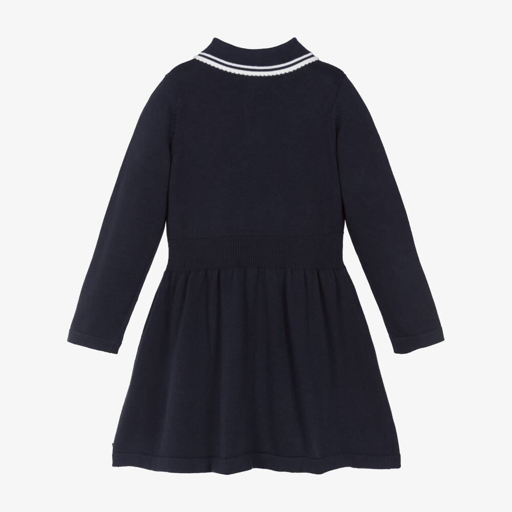 Petit Bateau-Girls Navy Blue Organic Cotton Knitted Dress | Childrensalon Outlet