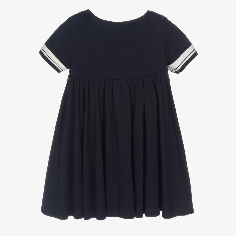 Petit Bateau-Girls Navy Blue Organic Cotton Sailor Dress | Childrensalon Outlet