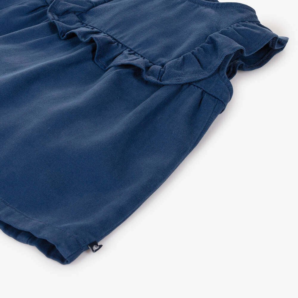 Petit Bateau-Girls Navy Frilled Dress | Childrensalon Outlet