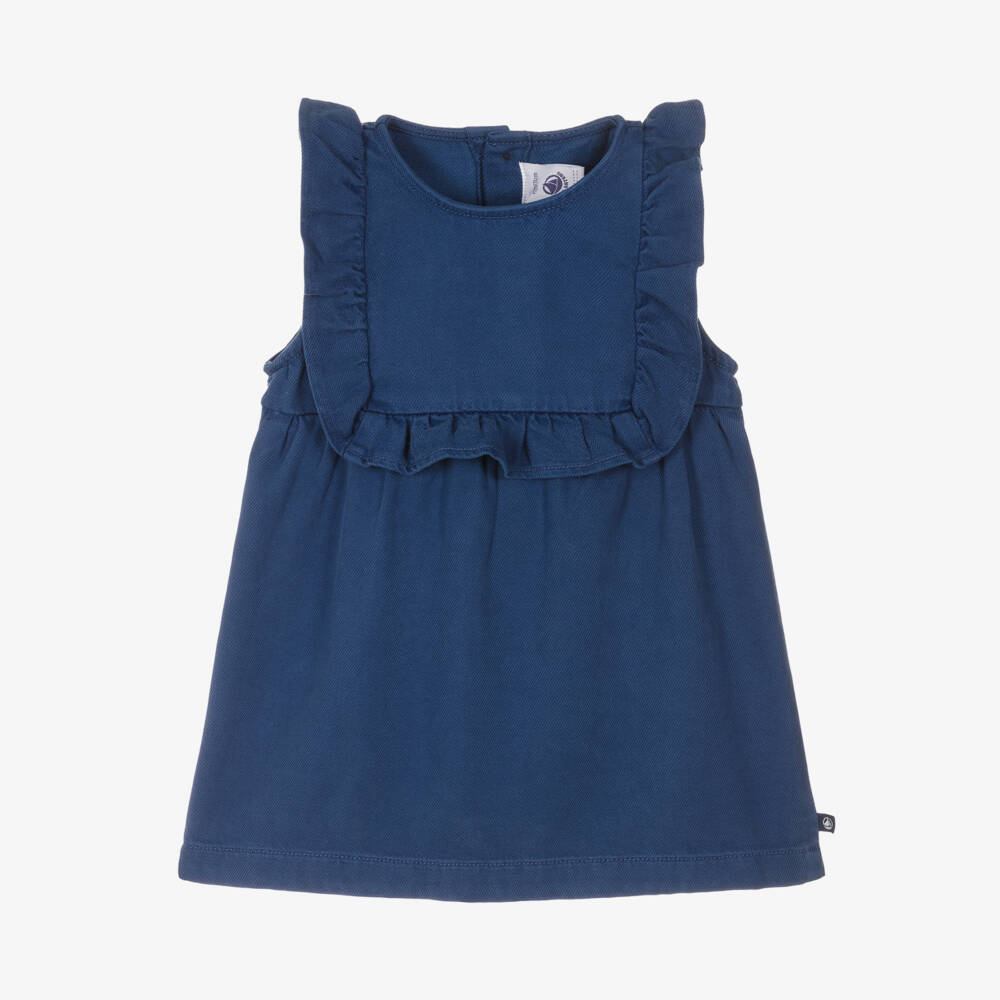 Petit Bateau-فستان أطفال بناتي مزيج ليوسيل وقطن تويل لون أزرق رويال | Childrensalon Outlet