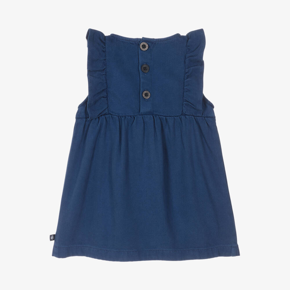 Petit Bateau-Girls Navy Frilled Dress | Childrensalon Outlet