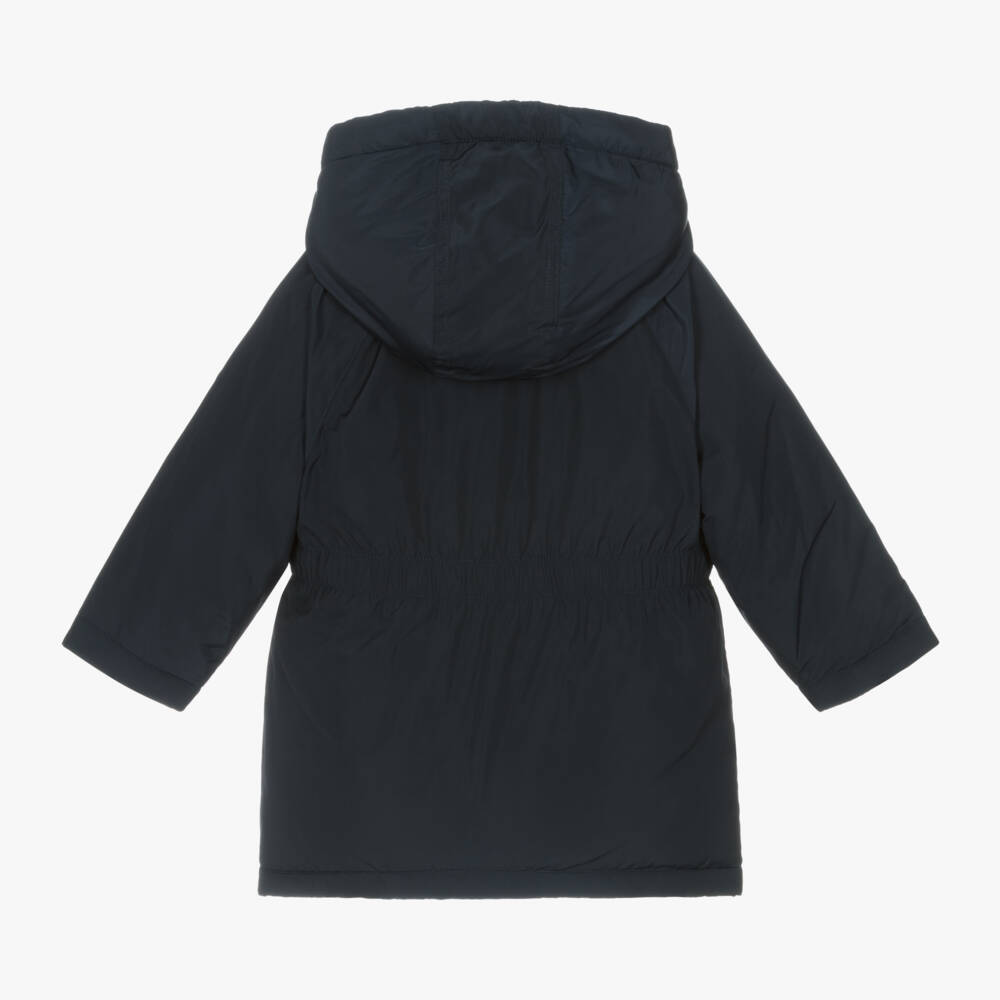 Petit Bateau-Girls Navy Hooded Parka Coat | Childrensalon Outlet