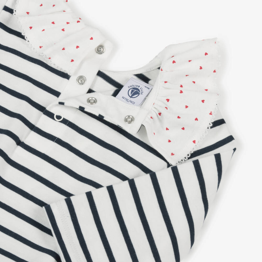 Petit Bateau-Girls Navy Ivory Striped Top | Childrensalon Outlet