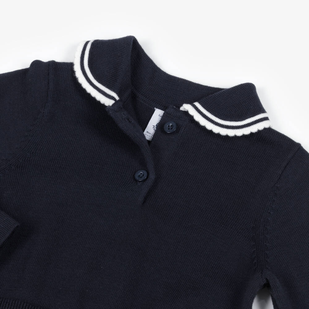 Petit Bateau-Girls Navy Peter Pan Collar Dress | Childrensalon Outlet