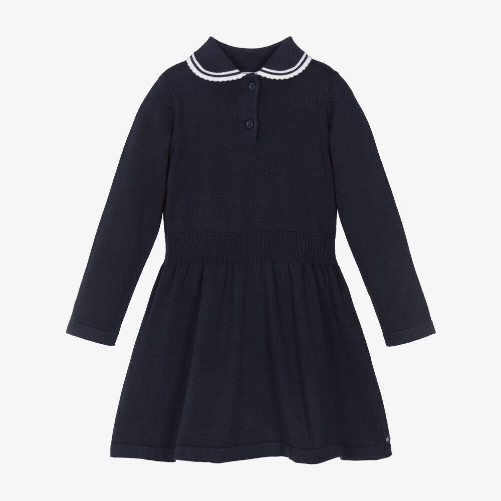 Petit Bateau-Girls Navy Peter Pan Collar Dress | Childrensalon Outlet