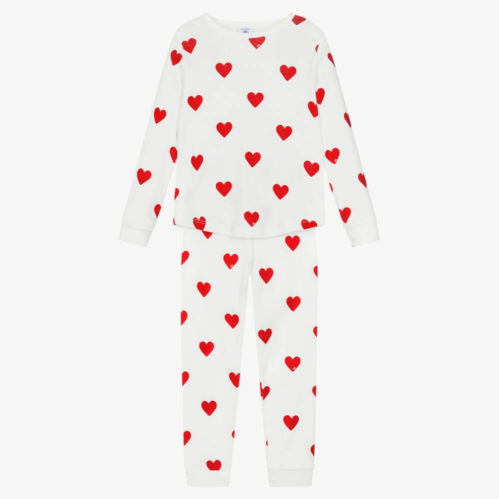 Petit Bateau-Girls Off-White & Red Heart Pyjamas | Childrensalon Outlet