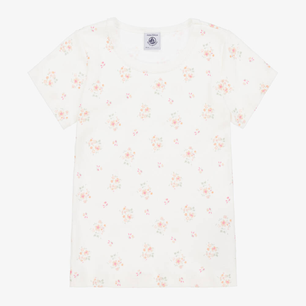 Petit Bateau-Розовая и белая футболка из органического хлопка для девочек (2шт.) | Childrensalon Outlet