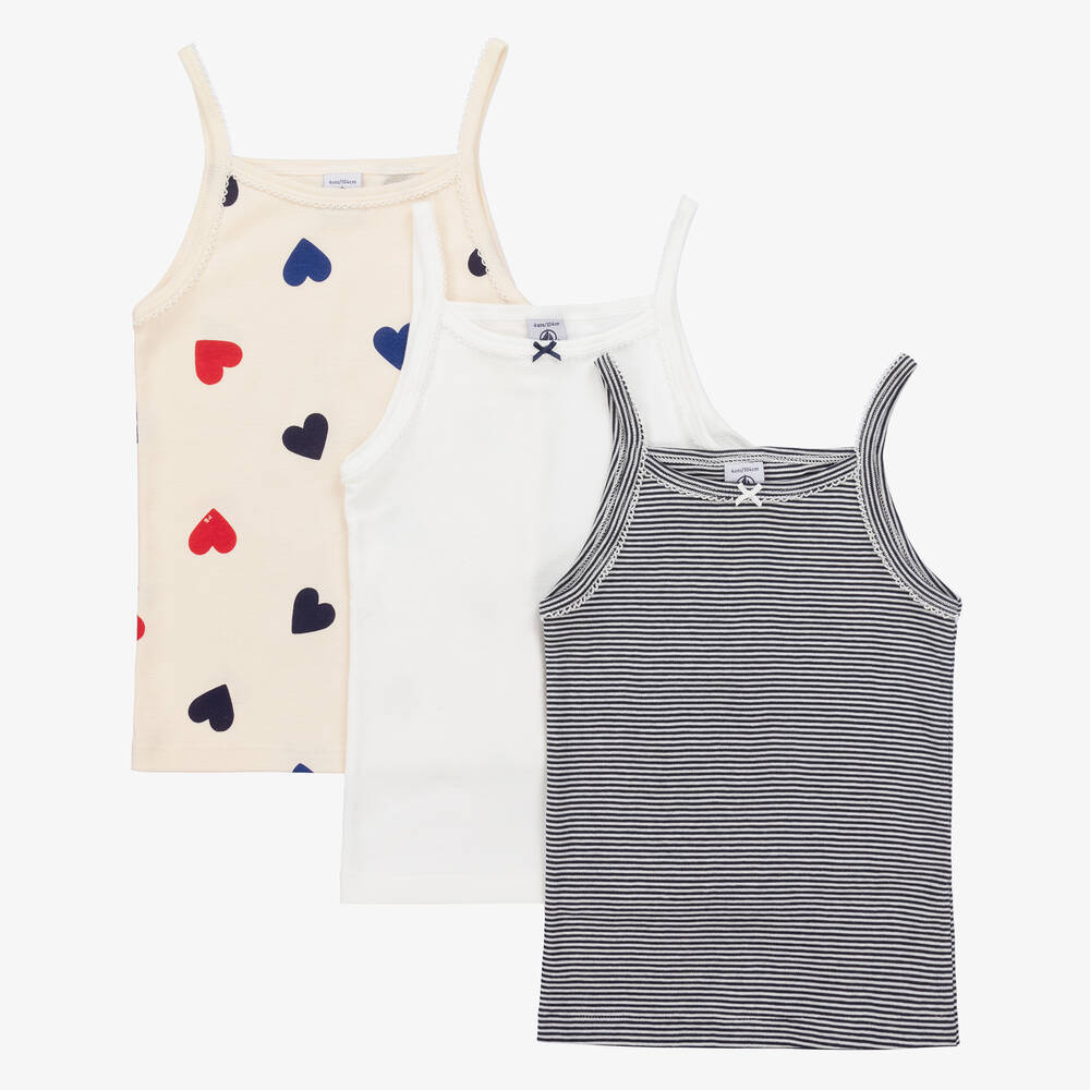 Petit Bateau - Girls Organic Cotton Vest Tops (3 Pack) | Childrensalon