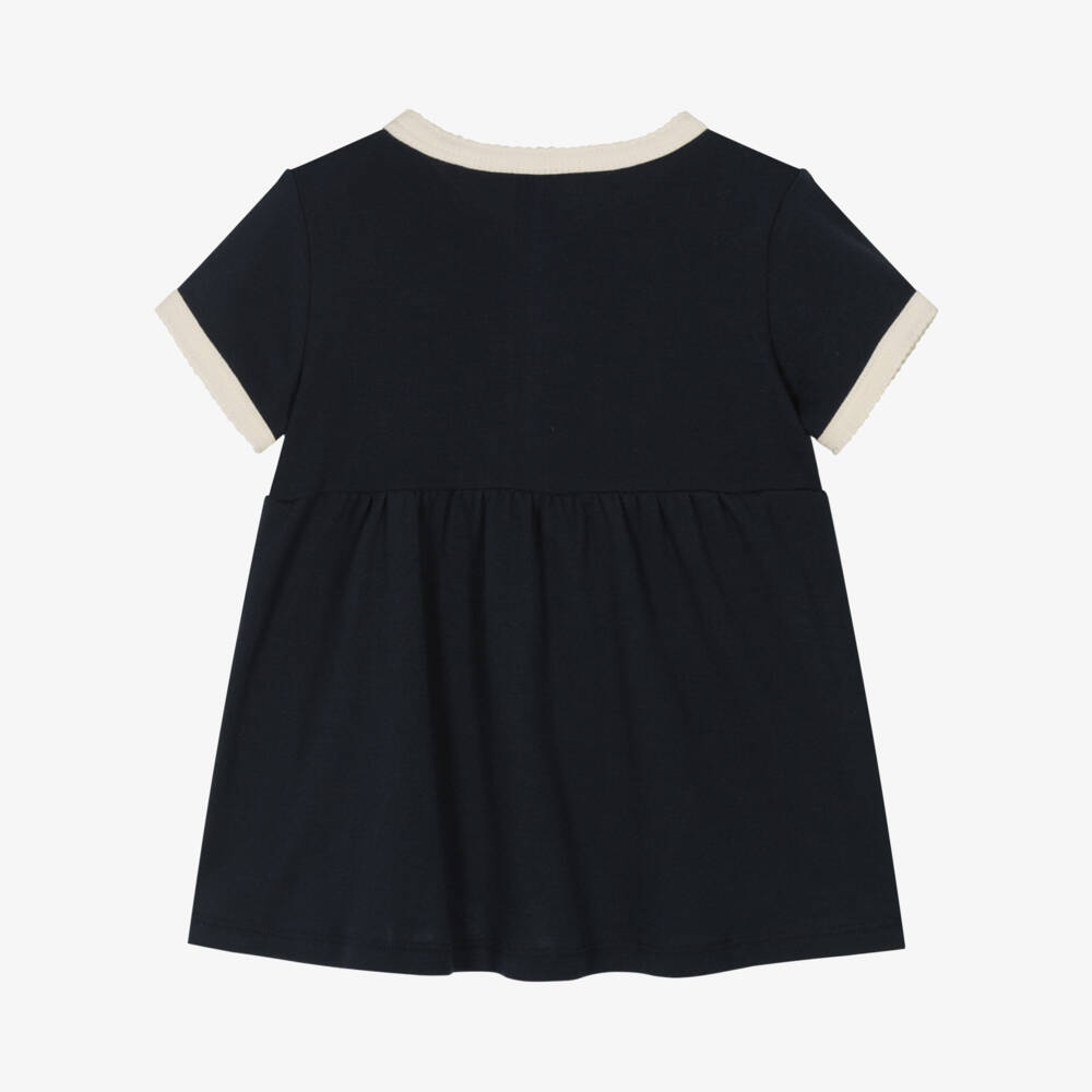 Petit Bateau-Girls Organic Navy Cotton Frock | Childrensalon Outlet