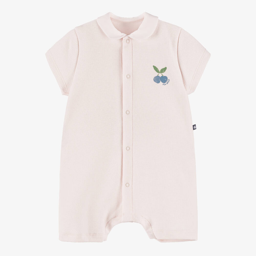 Petit Bateau-Girls Organic Pink Cotton Romper | Childrensalon Outlet