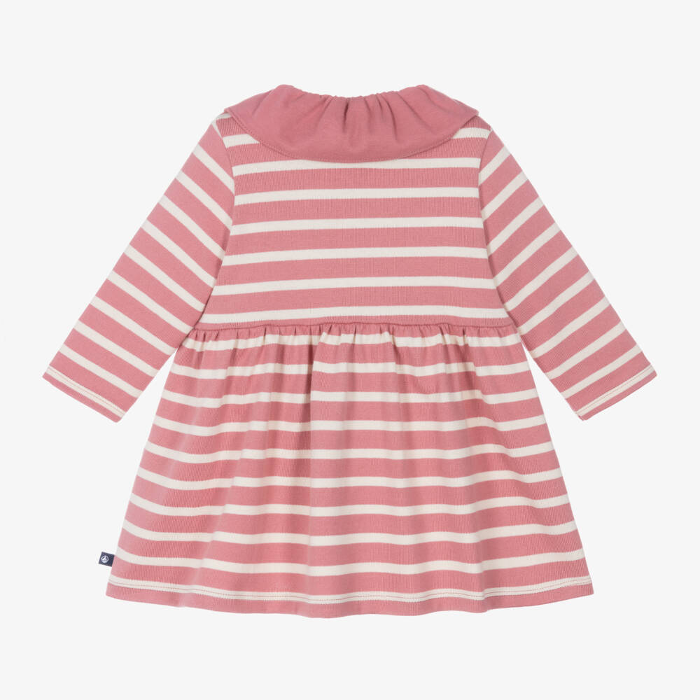 بتي باتو-فستان أطفال بناتي مقلم قطن عضوي لون زهري وعاجي | Childrensalon Outlet