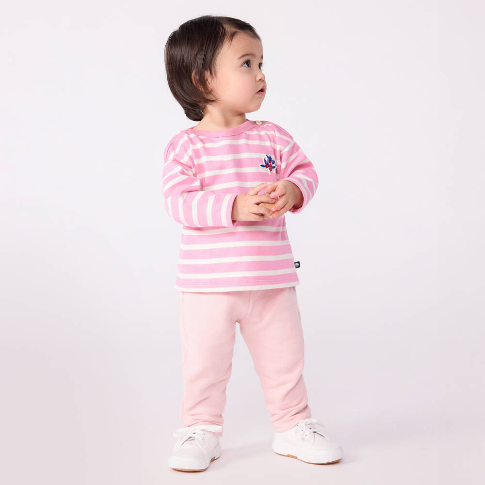 Petit Bateau-Girls Pale Pink Cotton Breton Striped Top | Childrensalon Outlet