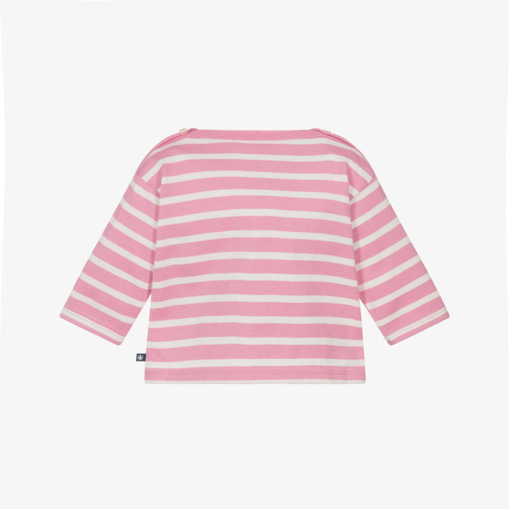 Petit Bateau-Girls Pale Pink Cotton Breton Striped Top | Childrensalon Outlet