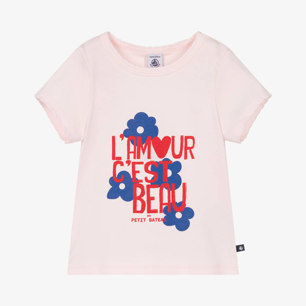 Petit Bateau-Розовая футболка с графическим рисунком для девочек | Childrensalon Outlet
