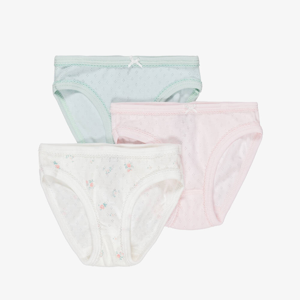 Petit Bateau-Girls Pastel Pointelle Cotton Jersey Knickers (3 Pack) | Childrensalon Outlet