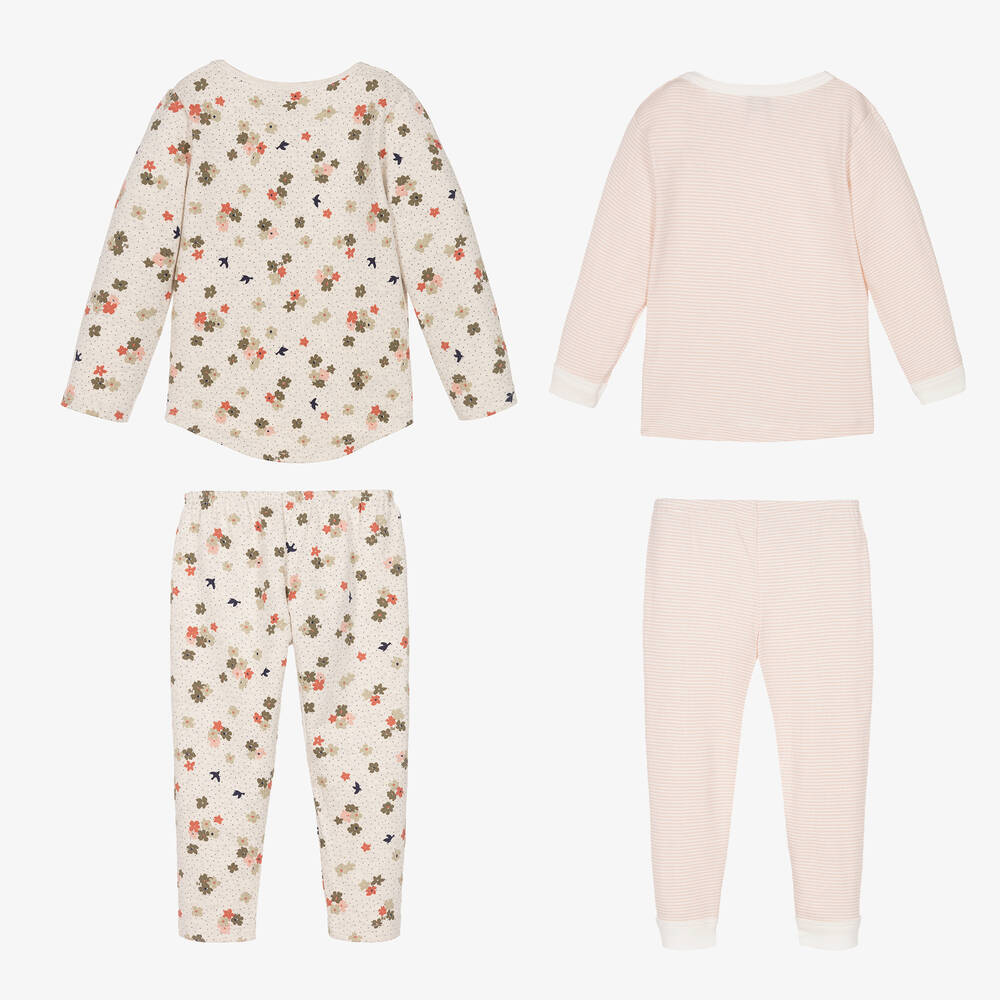 Petit Bateau-بيجاما قطن لون زهري وبيج للبنات (عدد 2) | Childrensalon Outlet