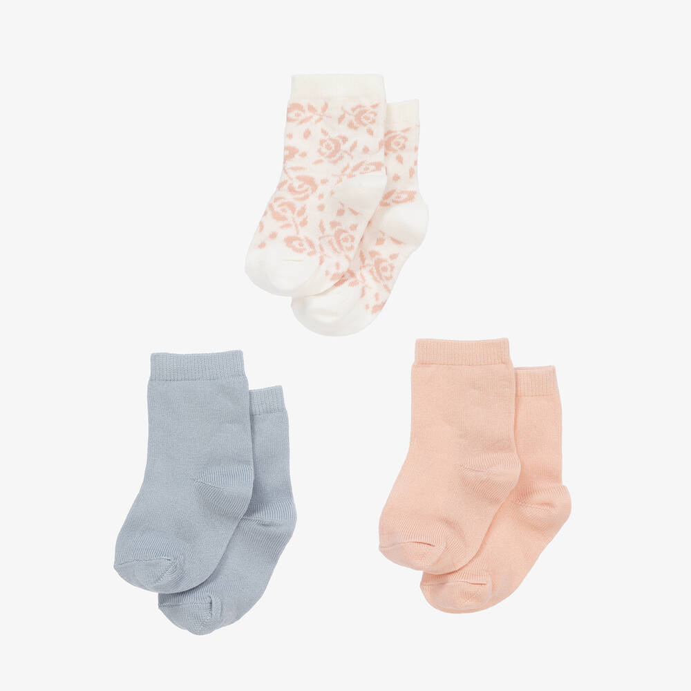 بتي باتو-جوارب أطفال بناتي قطن لون زهري وأزرق (عدد 3) | Childrensalon Outlet