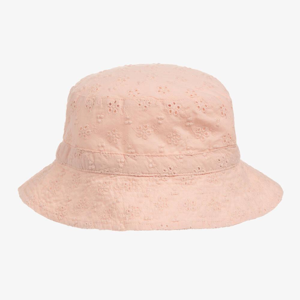 Petit Bateau - Girls Pink Broderie Anglaise Sun Hat | Childrensalon
