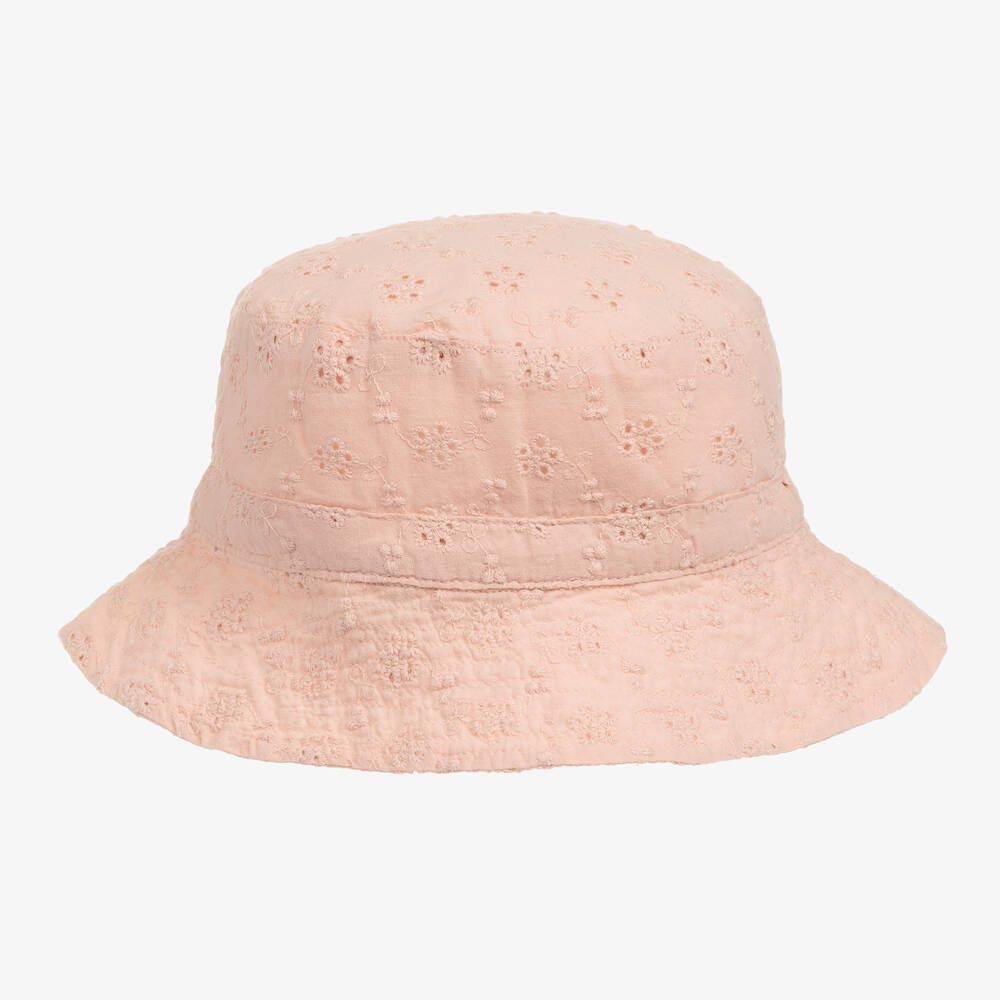 Petit Bateau-Girls Pink Broderie Anglaise Sun Hat | Childrensalon Outlet