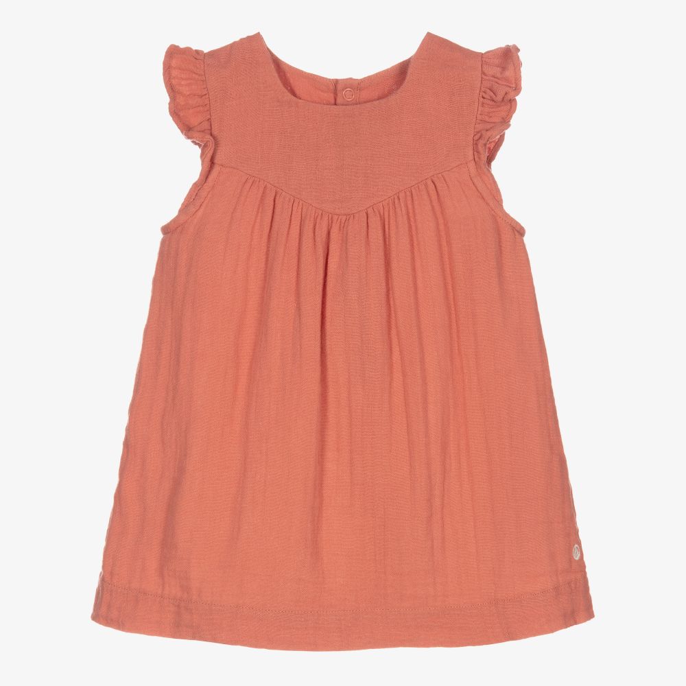 Petit Bateau - Girls Pink Cheesecloth Dress | Childrensalon