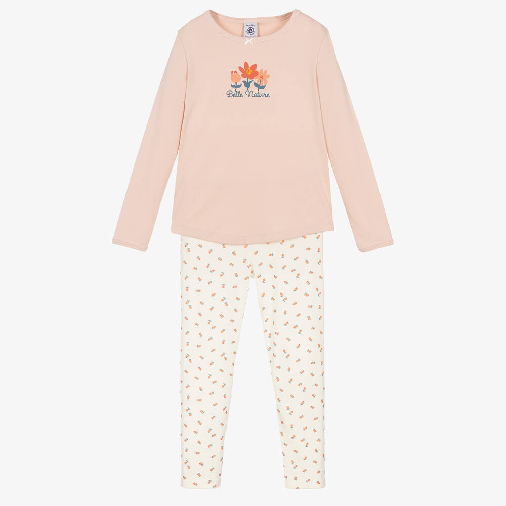 Petit Bateau - Rosa Baumwollschlafanzug mit Blumenmuster für Mädchen | Childrensalon