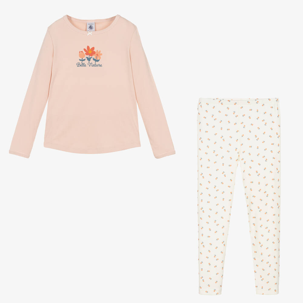 Petit Bateau-بيجاما بطبعة ورود قطن جيرسي لون زهري للبنات | Childrensalon Outlet